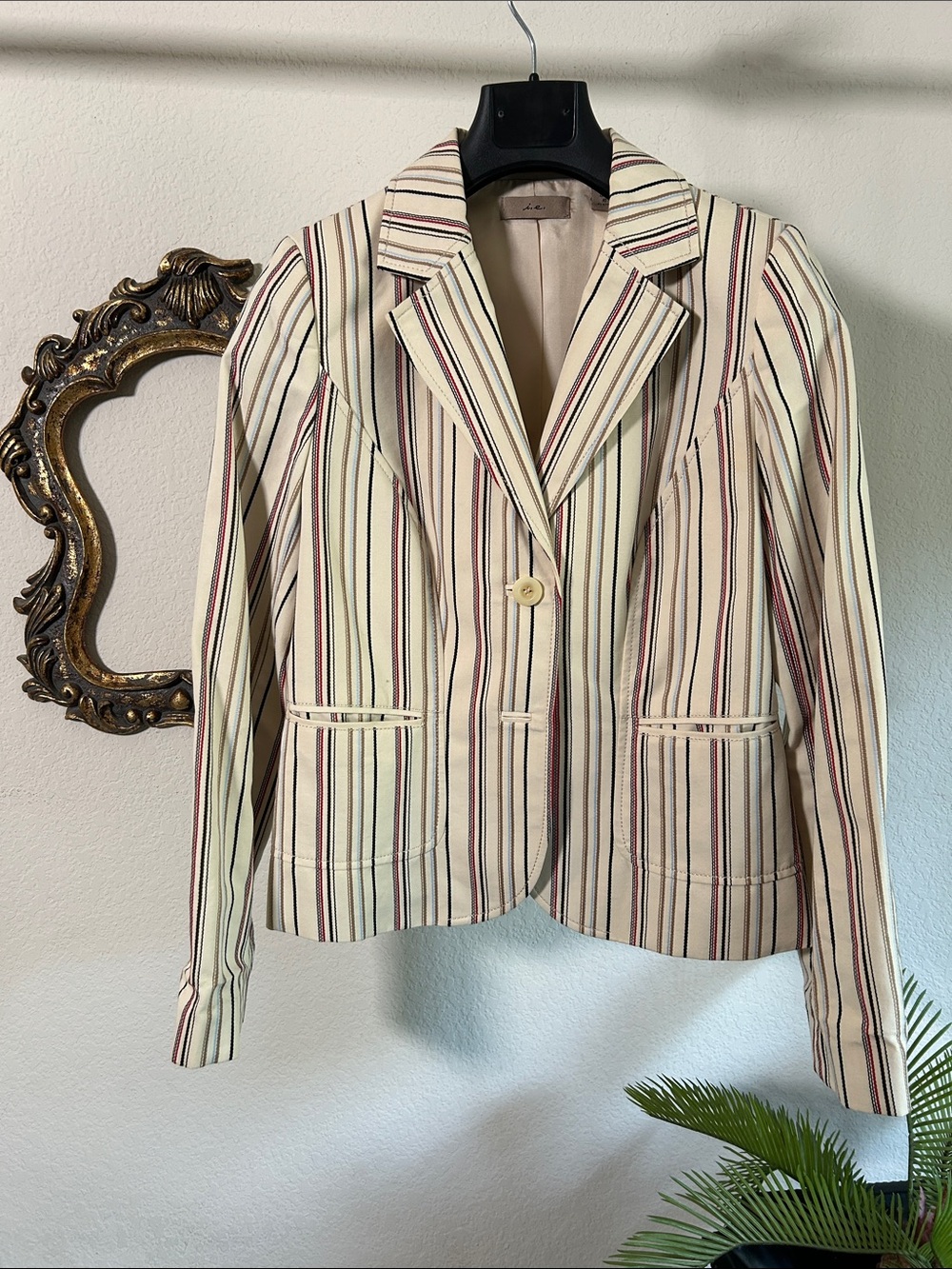 Cream Striped Tailored Blazer Jacket - Women's Single-Button Suit Jacket